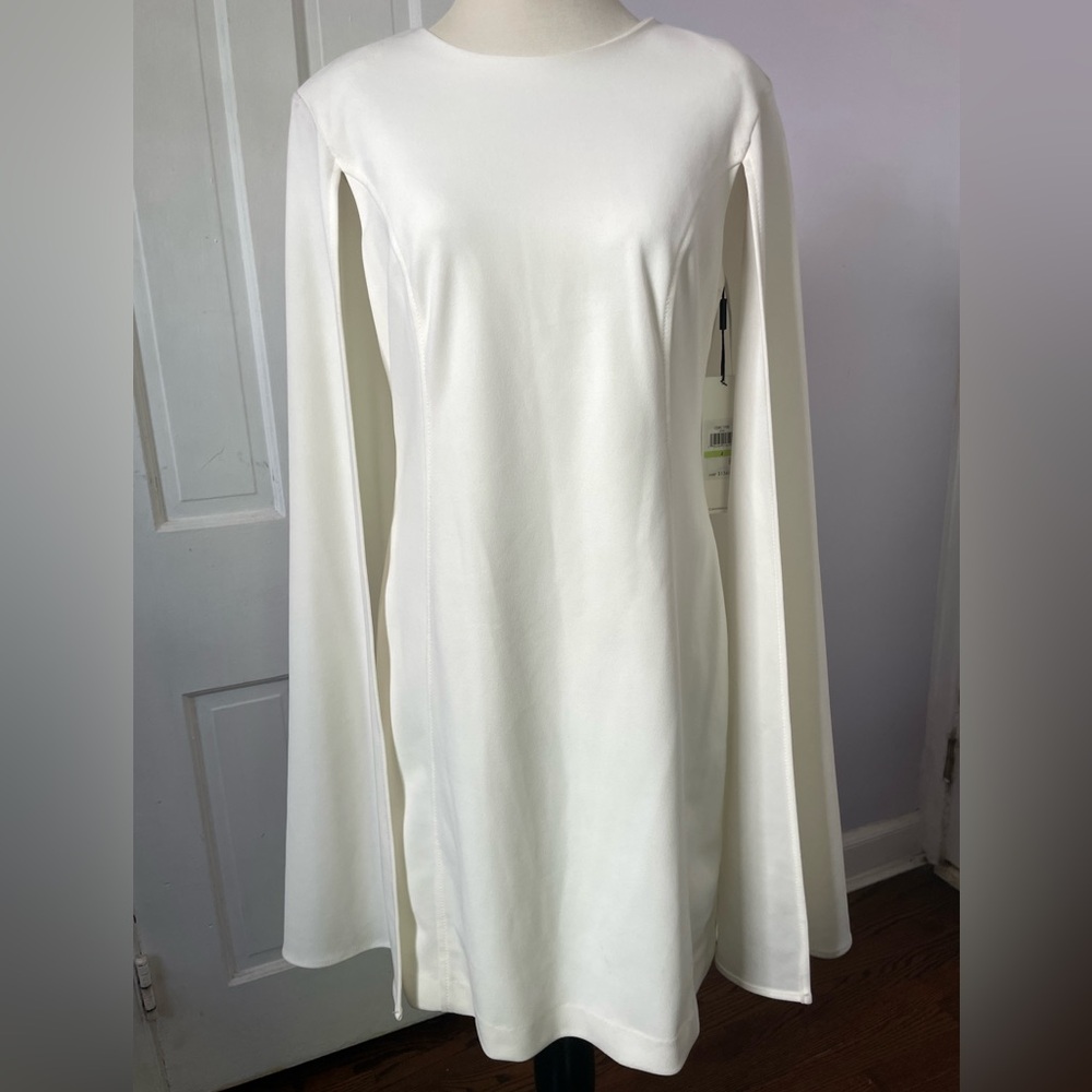 Calvin Klein White Long‑Sleeve Slit‑Sleeve Cape Dress – NWT – Size 4